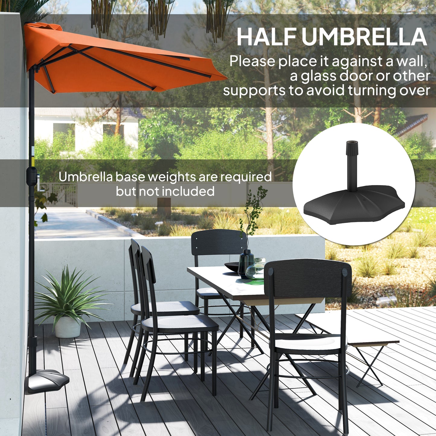 2.7m Metal Frame Garden Furniture Parasol Half Round Umbrella Orange