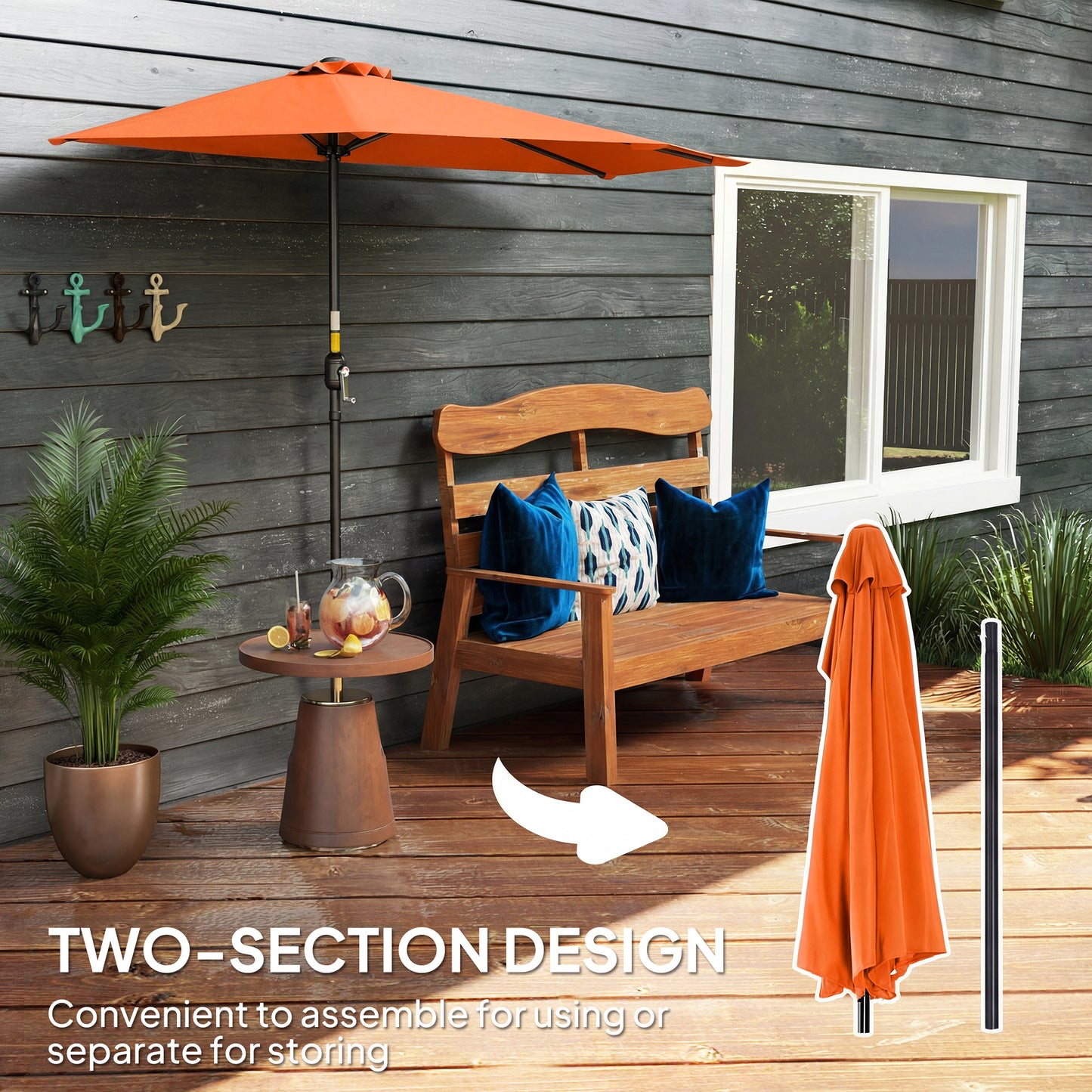 2.7m Metal Frame Garden Furniture Parasol Half Round Umbrella Orange