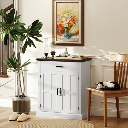 Sideboard Storage Cabinet with Thick Tabletop and 2 Barn Doors White