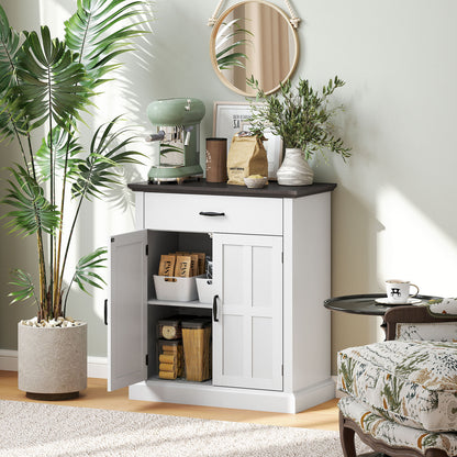 Sideboard Storage Cabinet with Thick Tabletop and 2 Barn Doors White