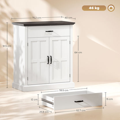 Sideboard Storage Cabinet with Thick Tabletop and 2 Barn Doors White