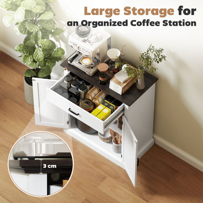 Sideboard Storage Cabinet with Thick Tabletop and 2 Barn Doors White