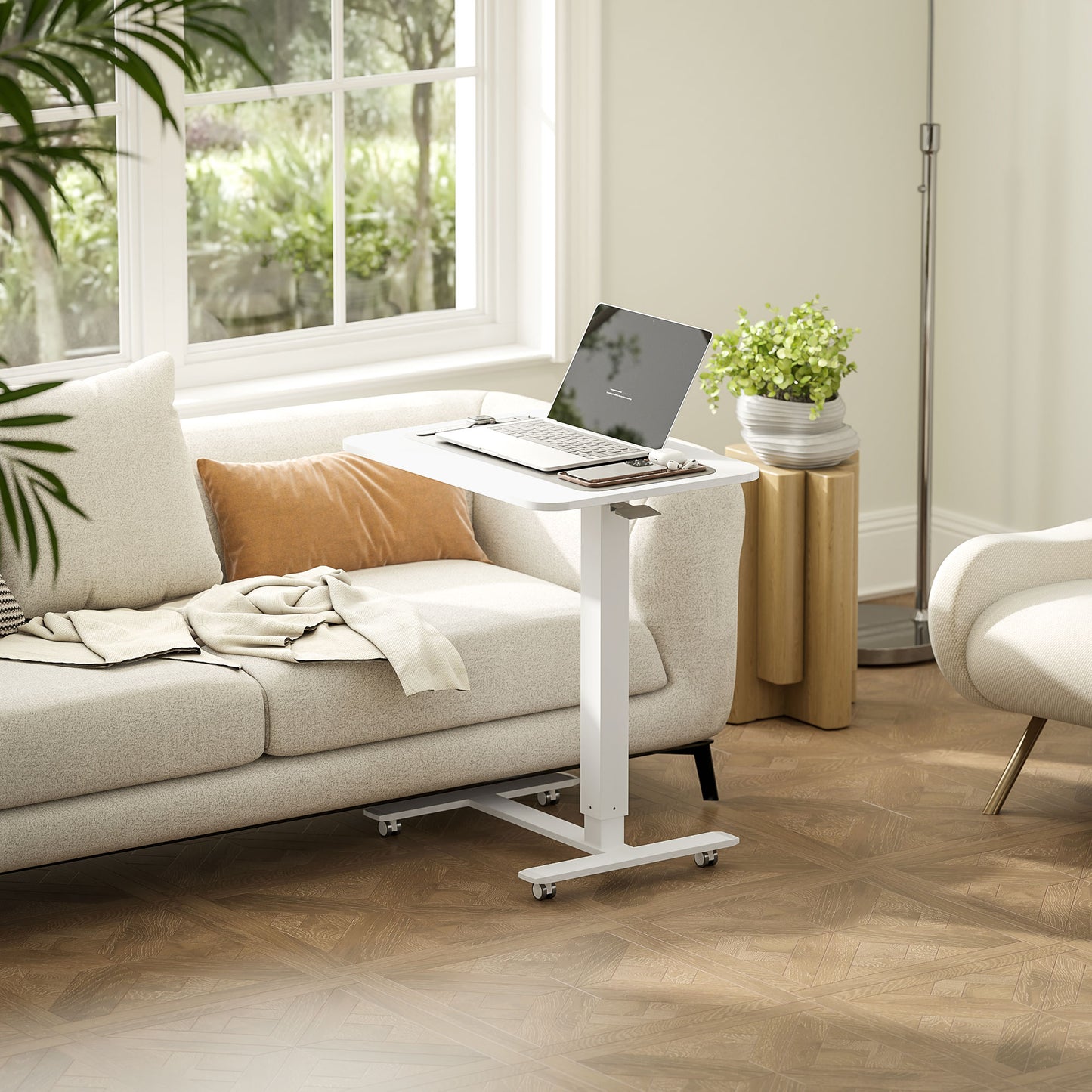 Height Adjustable Standing Desk with Wheels for Home Office, White