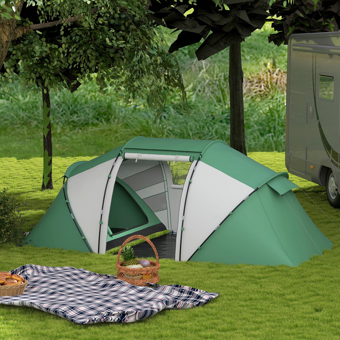 4-6 Persons Camping Tent Dome Family Travel Group Hiking Room Fishing