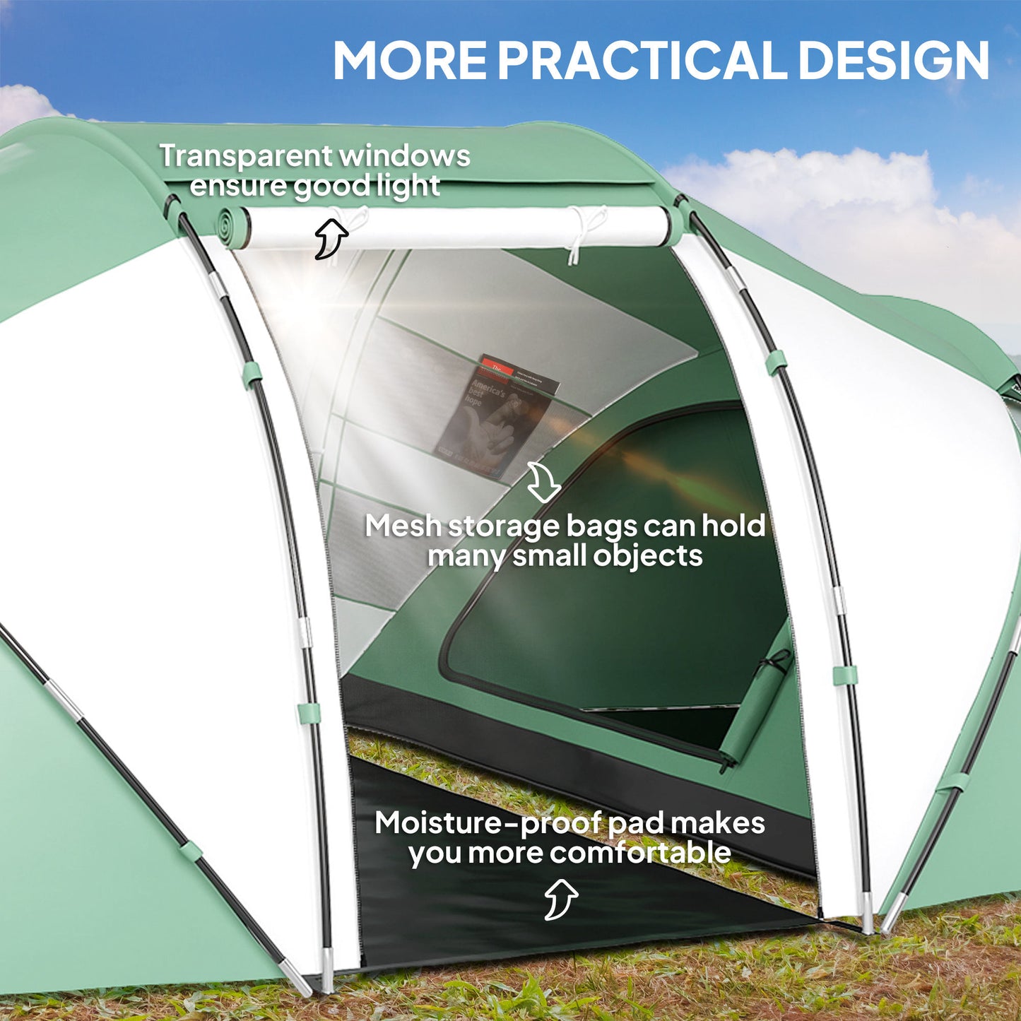 4-6 Persons Camping Tent Dome Family Travel Group Hiking Room Fishing