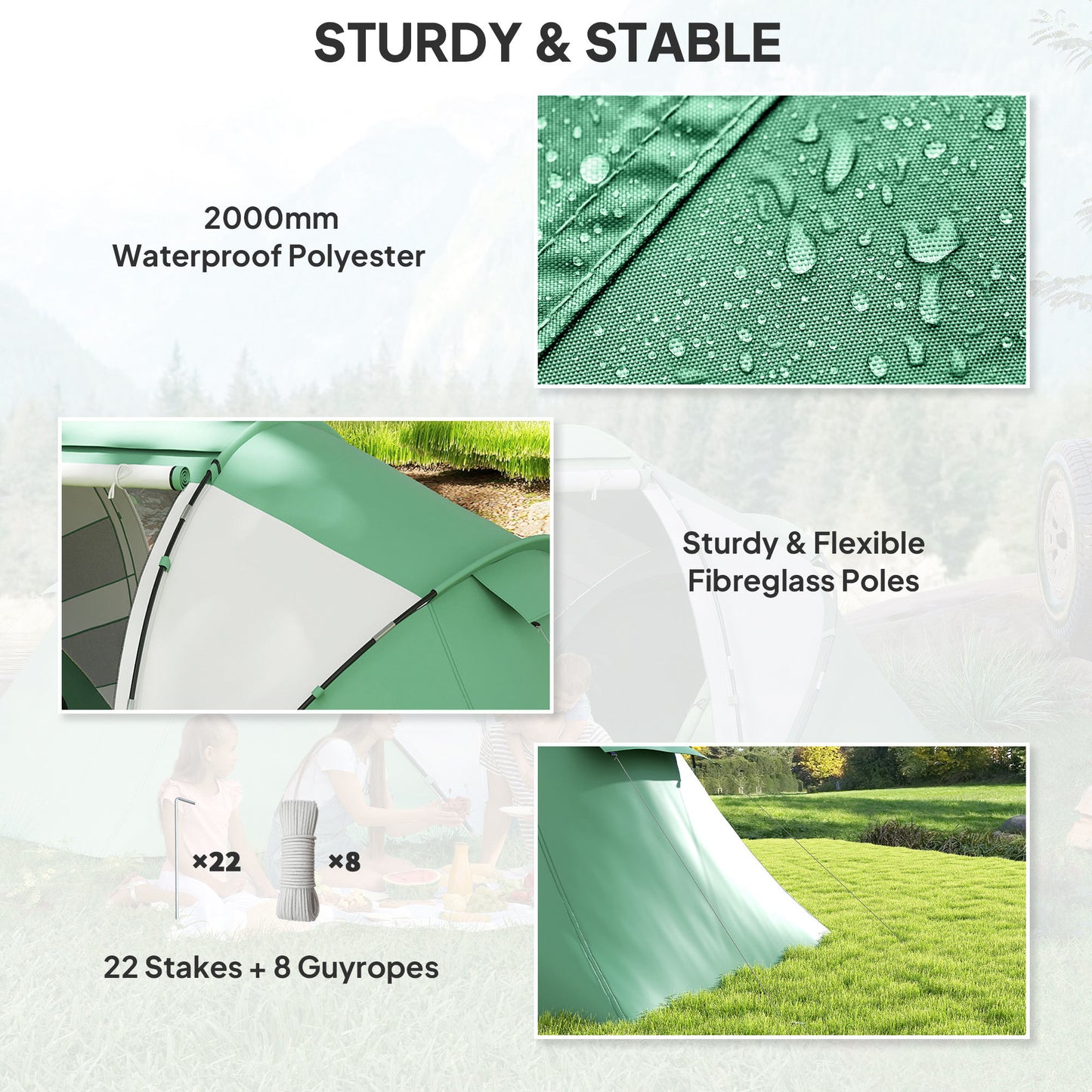 4-6 Persons Camping Tent Dome Family Travel Group Hiking Room Fishing