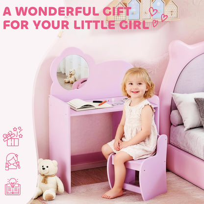 Kids Dressing Table with Mirror, Stool, Vanity Table, Purple