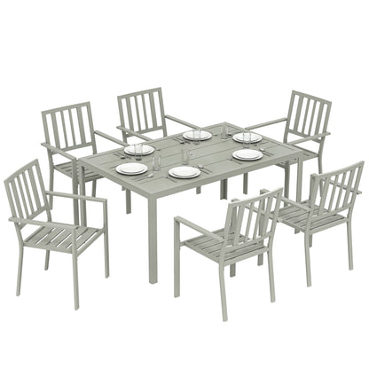 7 Pieces Garden Furniture Set with Stackable Chairs, Light Grey