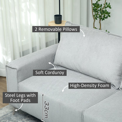 193cm Upholstered Corduroy Settee with Spring Cushion, Light Grey