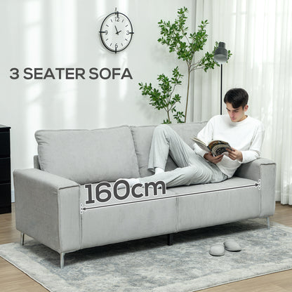 193cm Upholstered Corduroy Settee with Spring Cushion, Light Grey