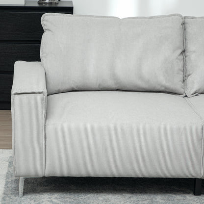 193cm Upholstered Corduroy Settee with Spring Cushion, Light Grey