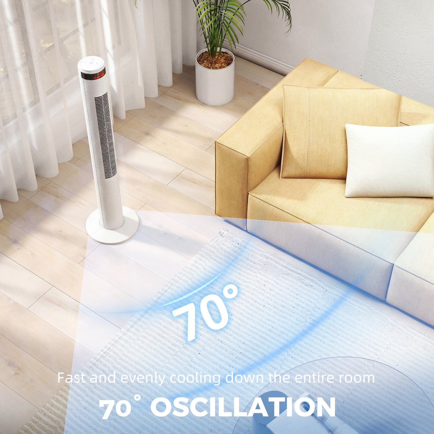 Oscillating Tower Fan Remote Control 3 Speed Modes Cooling Machine White