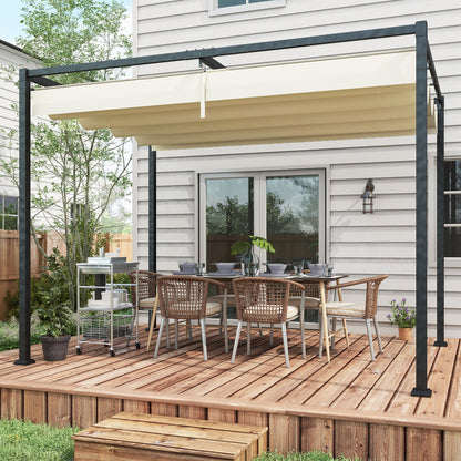 3x2m Metal Pergola Gazebo Patio Sunshelter Retractable Canopy Cream