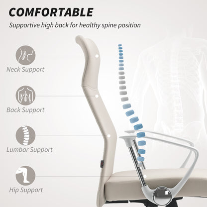 High Back Office Chair, Computer Desk Chair for Home, Cream White