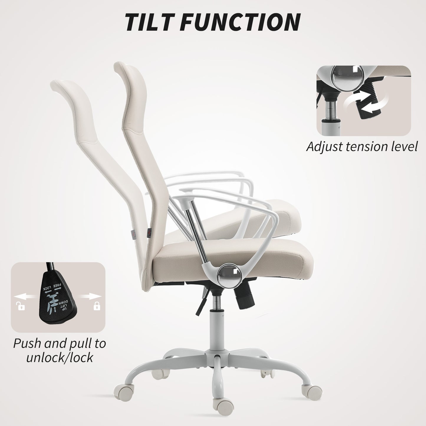 High Back Office Chair, Computer Desk Chair for Home, Cream White