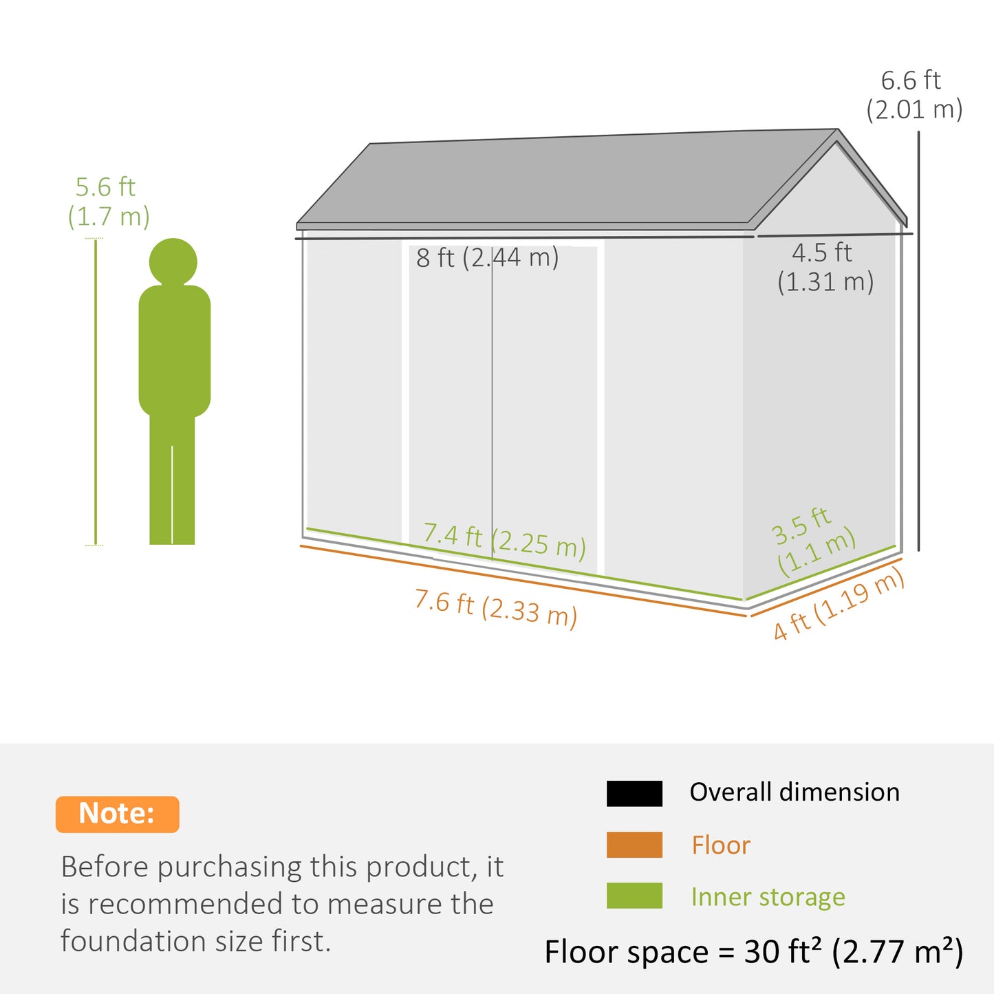 8 x 4 ft Resin Garden Shed with Floor, Lockable Doors, Dark Grey