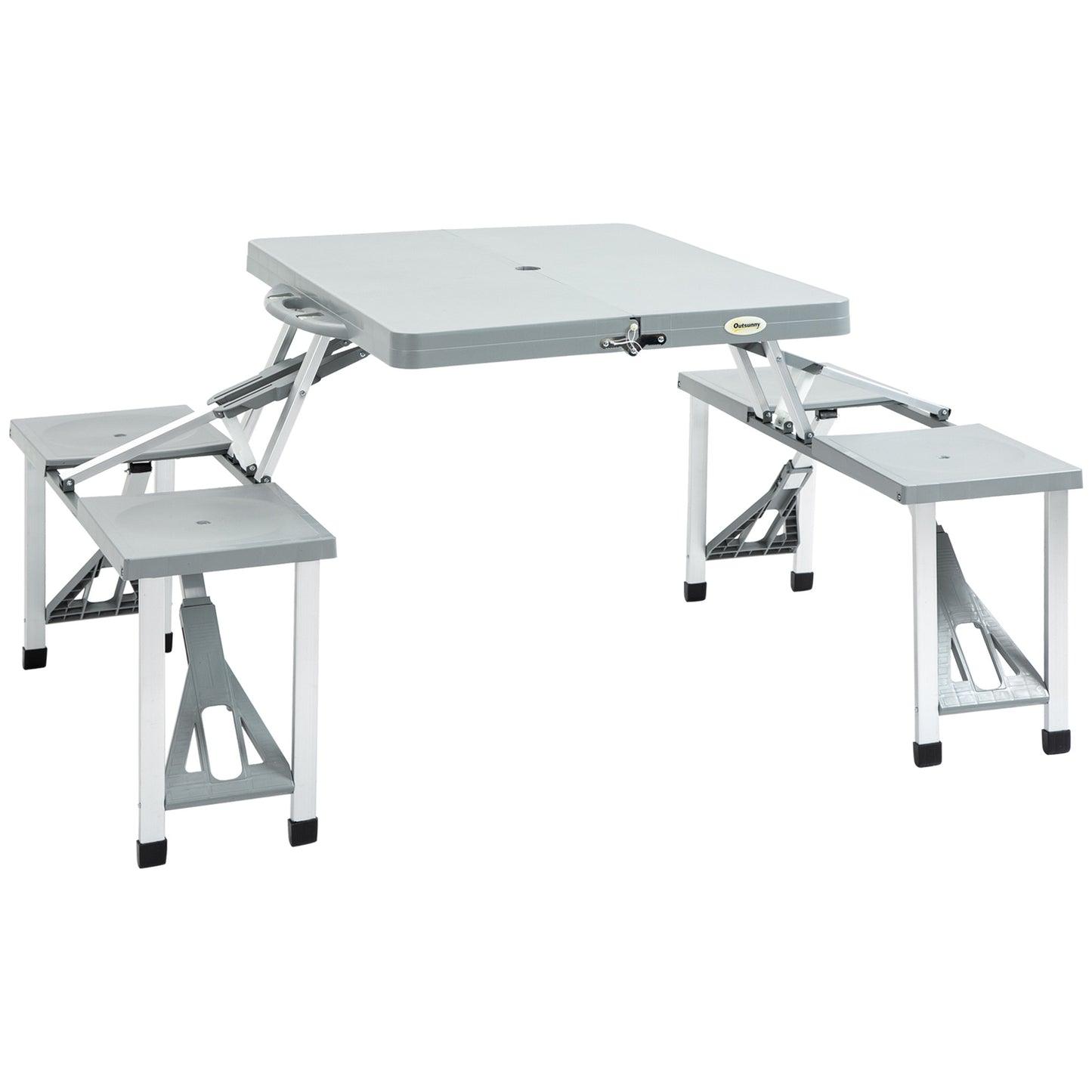 Picnic Table Chair Set 4 Seat Aluminium PP W/ 2.7cm Umbrella Hole