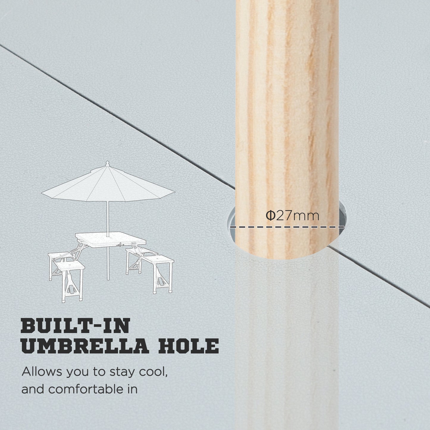 Picnic Table Chair Set 4 Seat Aluminium PP W/ 2.7cm Umbrella Hole