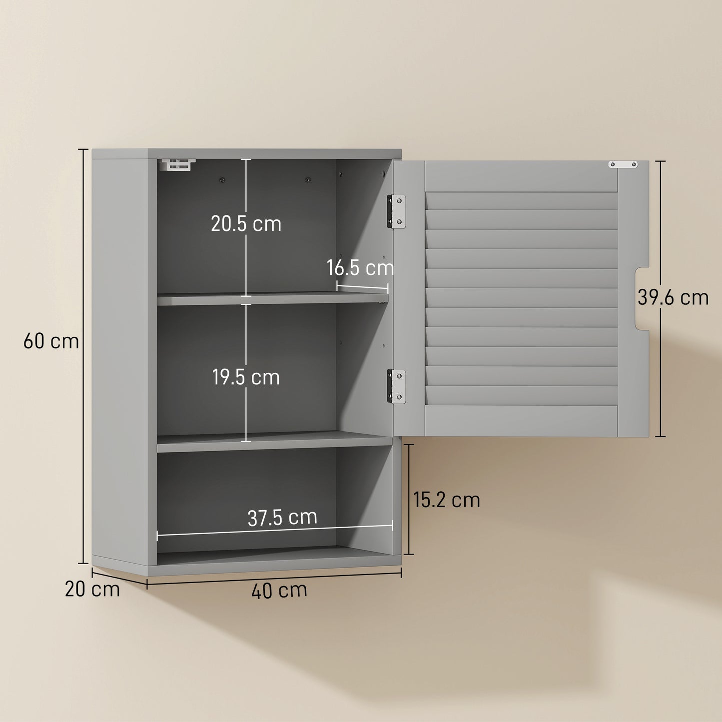 Bathroom Cabinet, Wall Mounted Cabinet with Adjustable Shelves, Grey