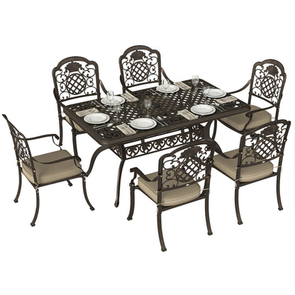 Outdoor Dining Set with Cushions, Parasol Hole, Bronze Tone