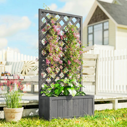 Wood Planter with Trellis for Climbing Plants, Grey