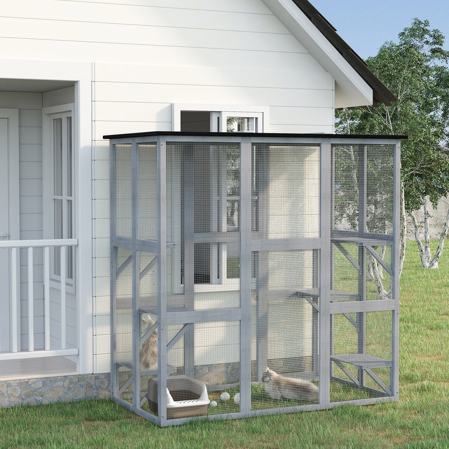 Wooden Cat House with Platforms, Cat Cage for Multiple Kittens