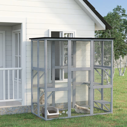 Wooden Cat House with Platforms, Cat Cage for Multiple Kittens