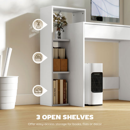 Computer Desk with 3 Open Shelves and Drawer, White