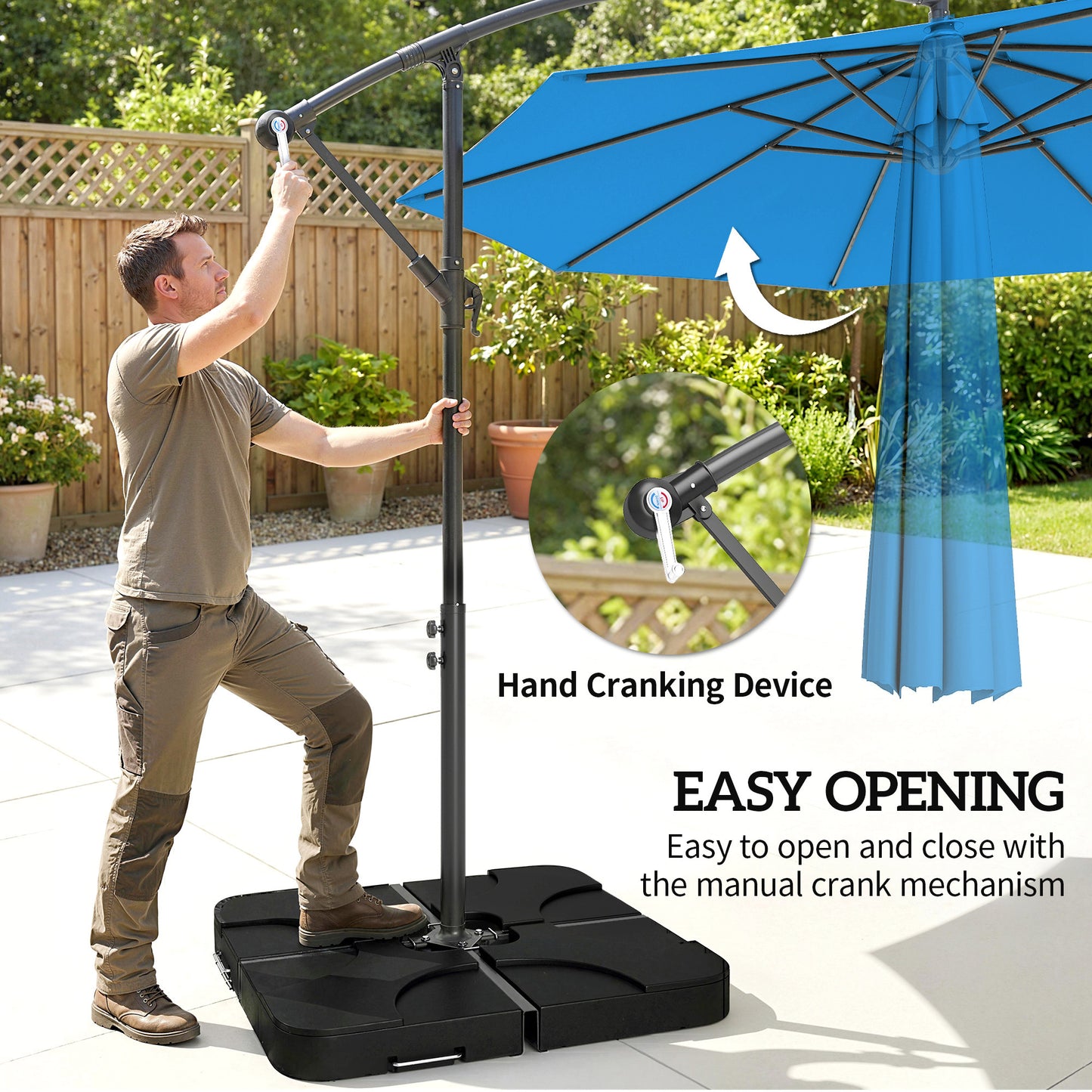 3(m) Banana Parasol Cantilever Umbrella Garden w/ Base Weights - Blue