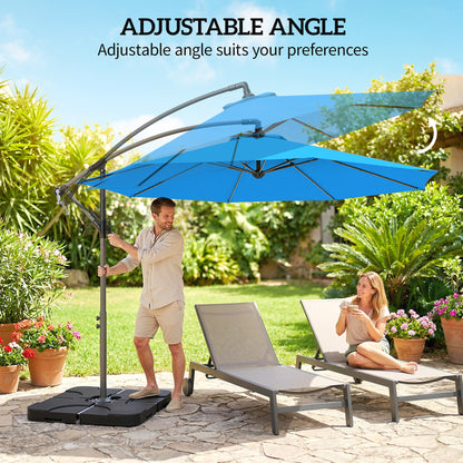 3(m) Banana Parasol Cantilever Umbrella Garden w/ Base Weights - Blue