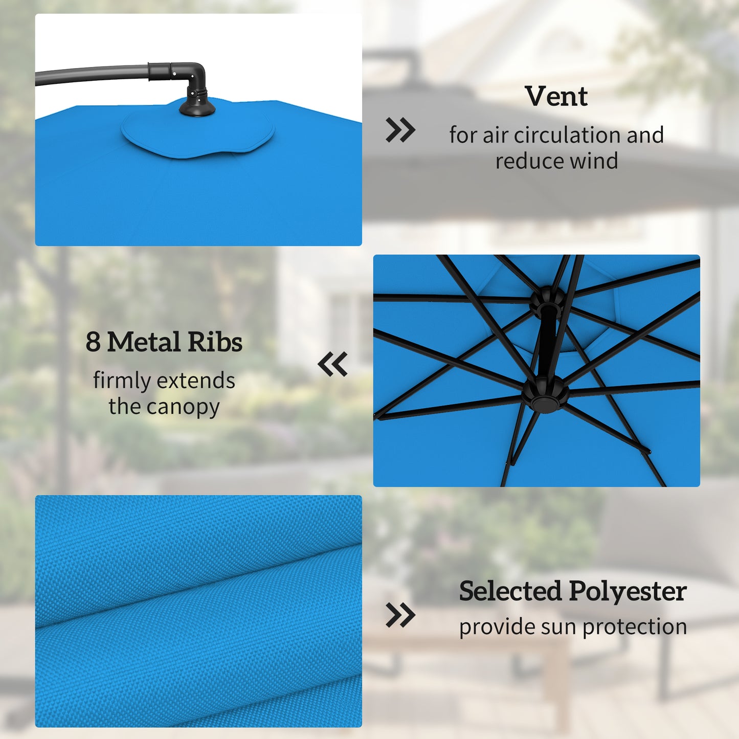 3(m) Banana Parasol Cantilever Umbrella Garden w/ Base Weights - Blue