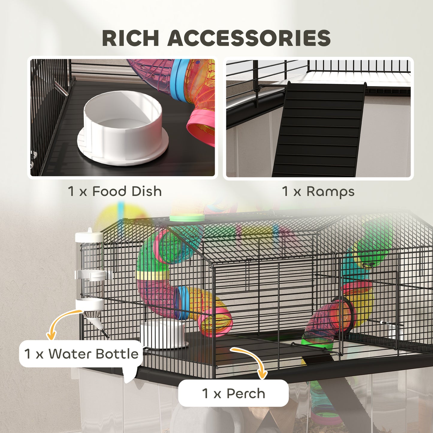 Hamster Cage with 31cm Deep Tray, Tube, 58 x 43 x 57cm