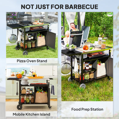 Stainless Steel Outdoor BBQ Trolley with Folding Side table, Black