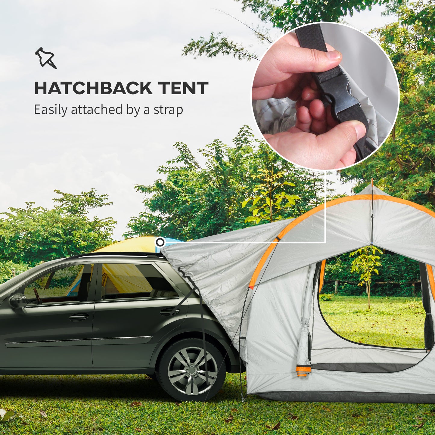 SUV Car Tent for Camping, Waterproof PU2000mm, 5 Man Tailgate Tent, for SUV Van Pickup, 2.4 x 2.1 m, Grey and Orange