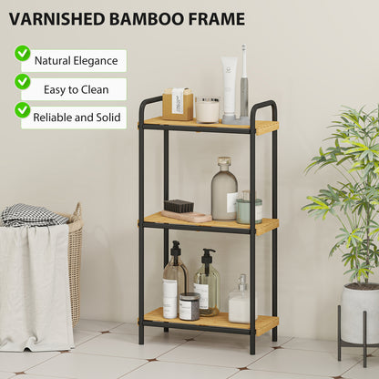 3-Tier Bamboo Bathroom Shelf, Freestanding Shelving Unit, Natural