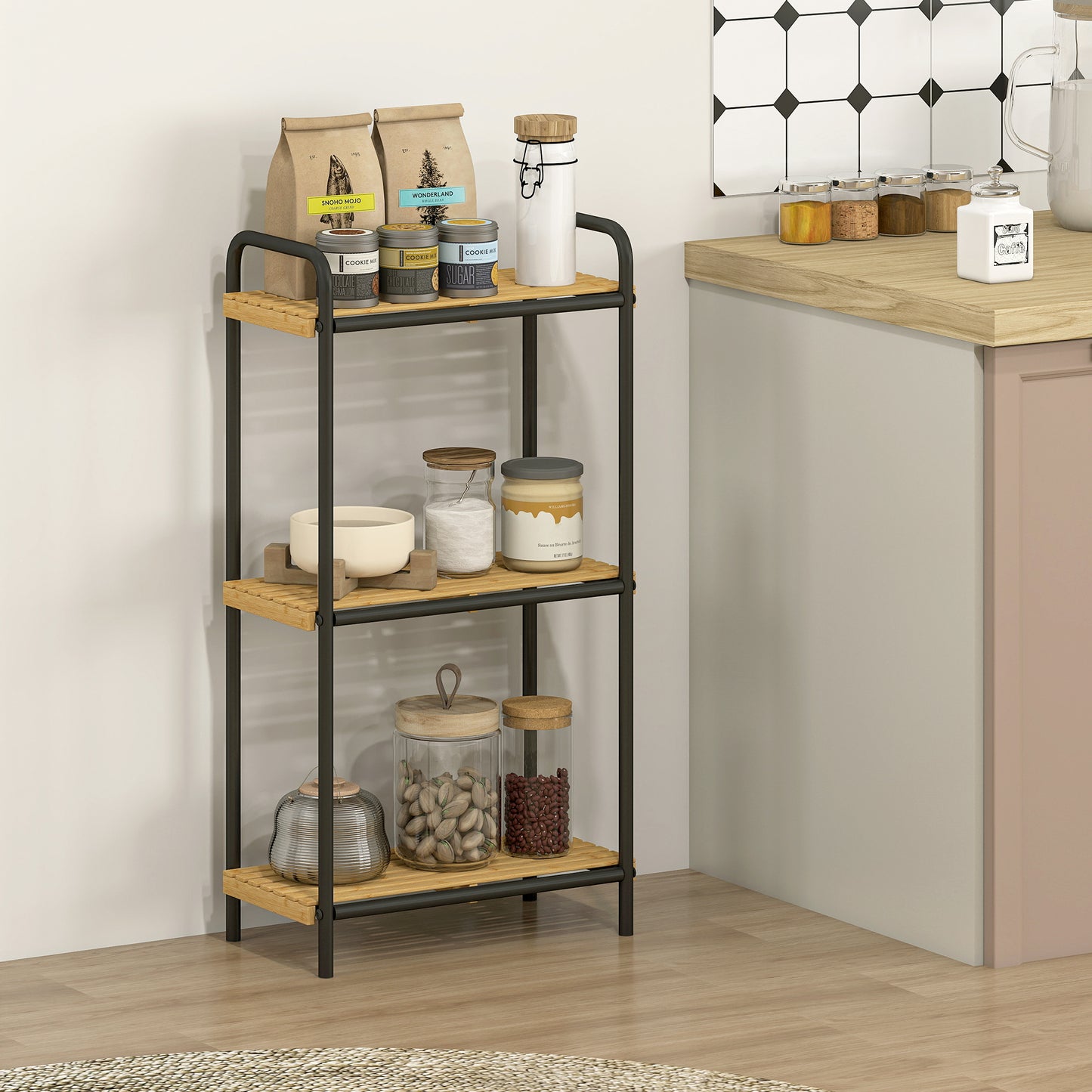 3-Tier Bamboo Bathroom Shelf, Freestanding Shelving Unit, Natural