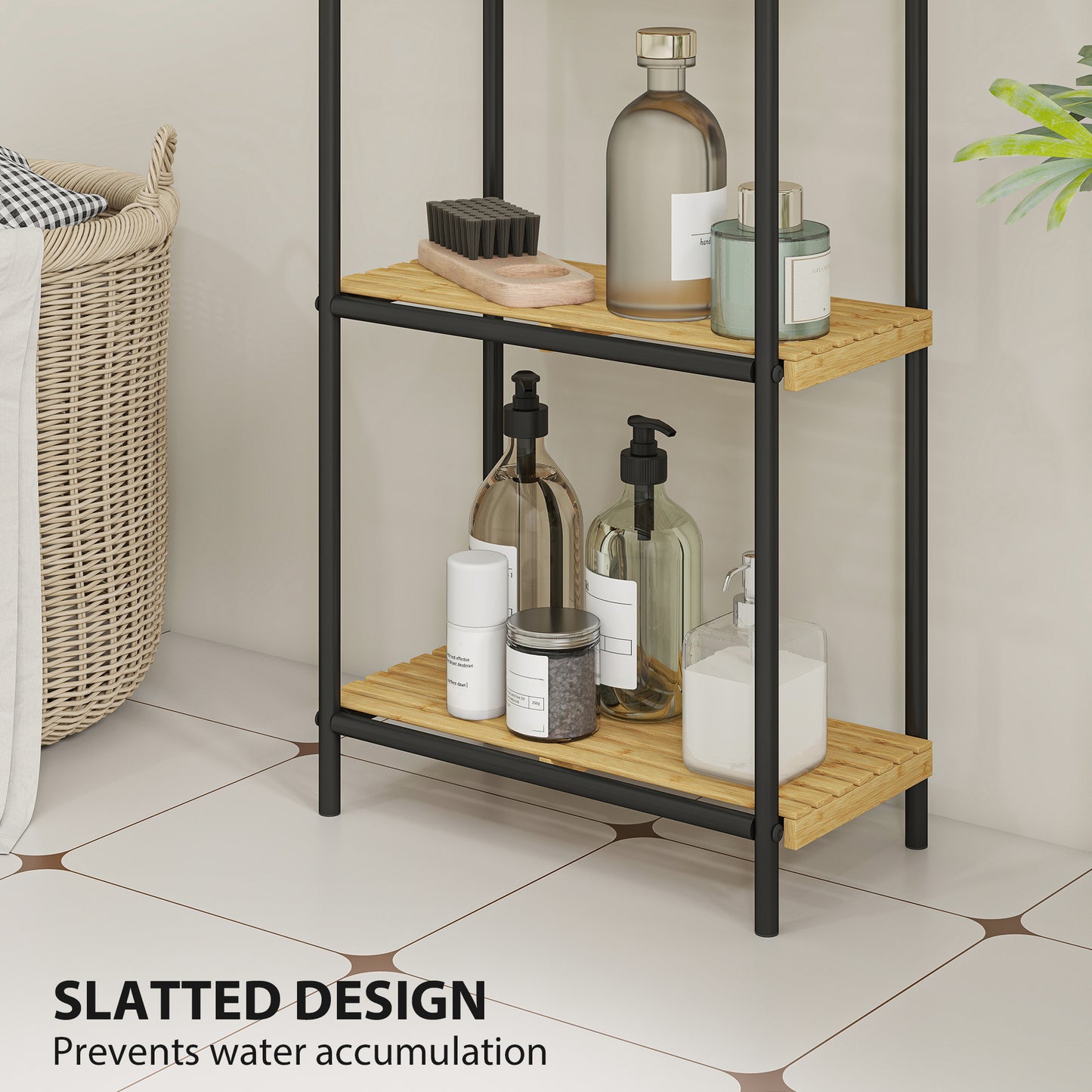 3-Tier Bamboo Bathroom Shelf, Freestanding Shelving Unit, Natural