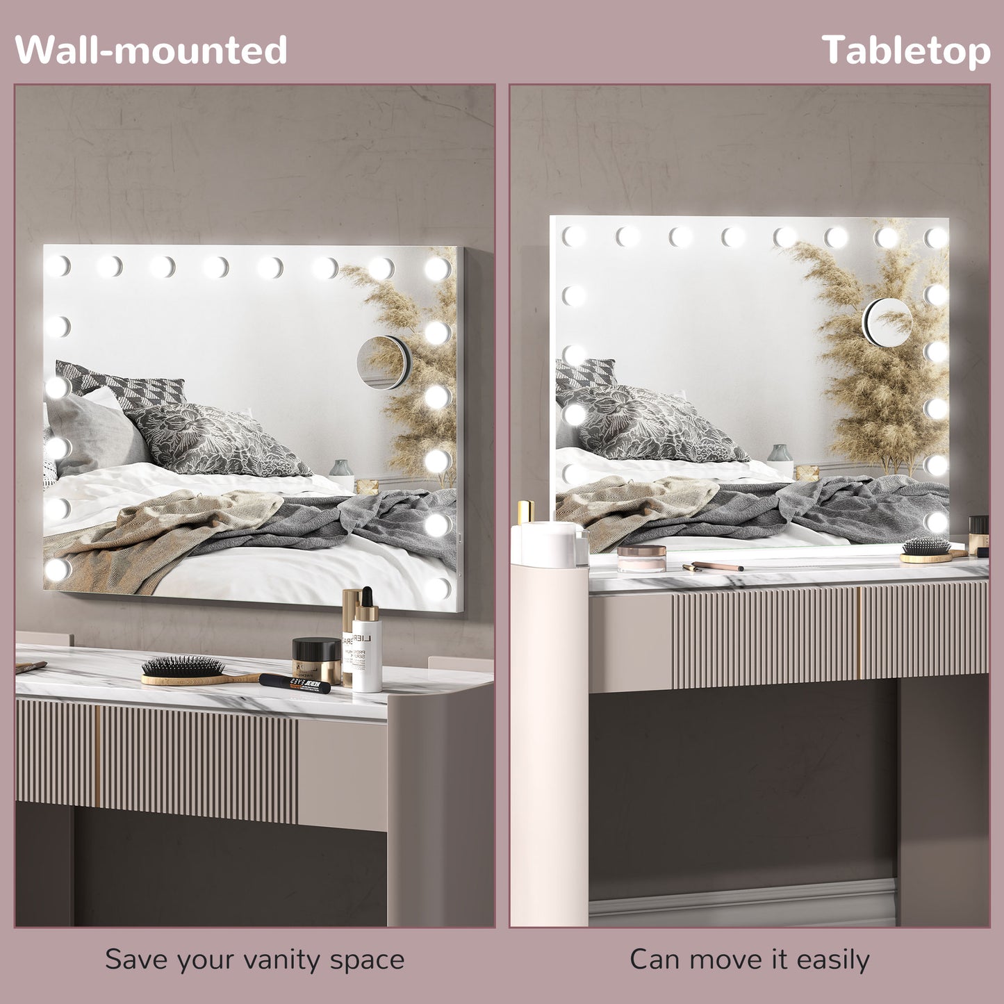 Hollywood Vanity Mirror with Lights, 10X Magnifying, USB Port, White