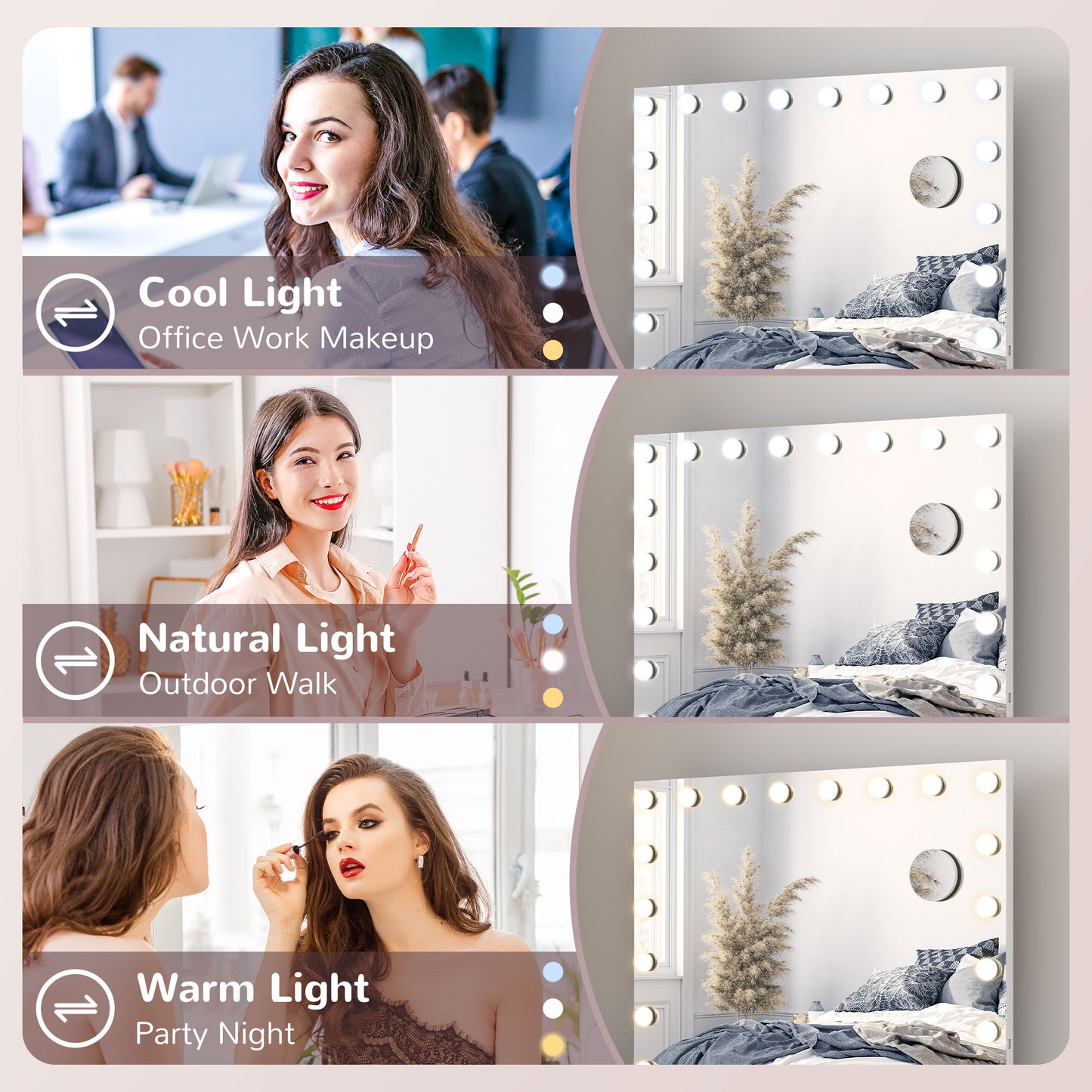 Hollywood Vanity Mirror with Lights, 10X Magnifying, USB Port, White