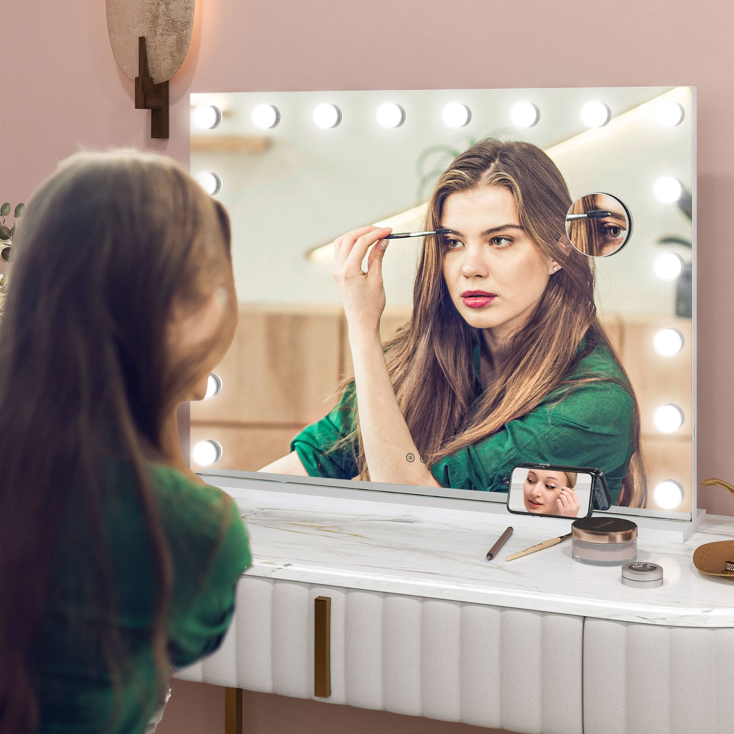 Hollywood Vanity Mirror with Lights, 10X Magnifying, USB Port, White