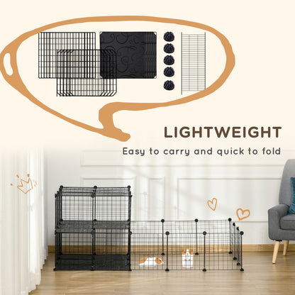 Pet Playpen with Door, Guinea Pigs Mesh Cage for Small Animal, Black