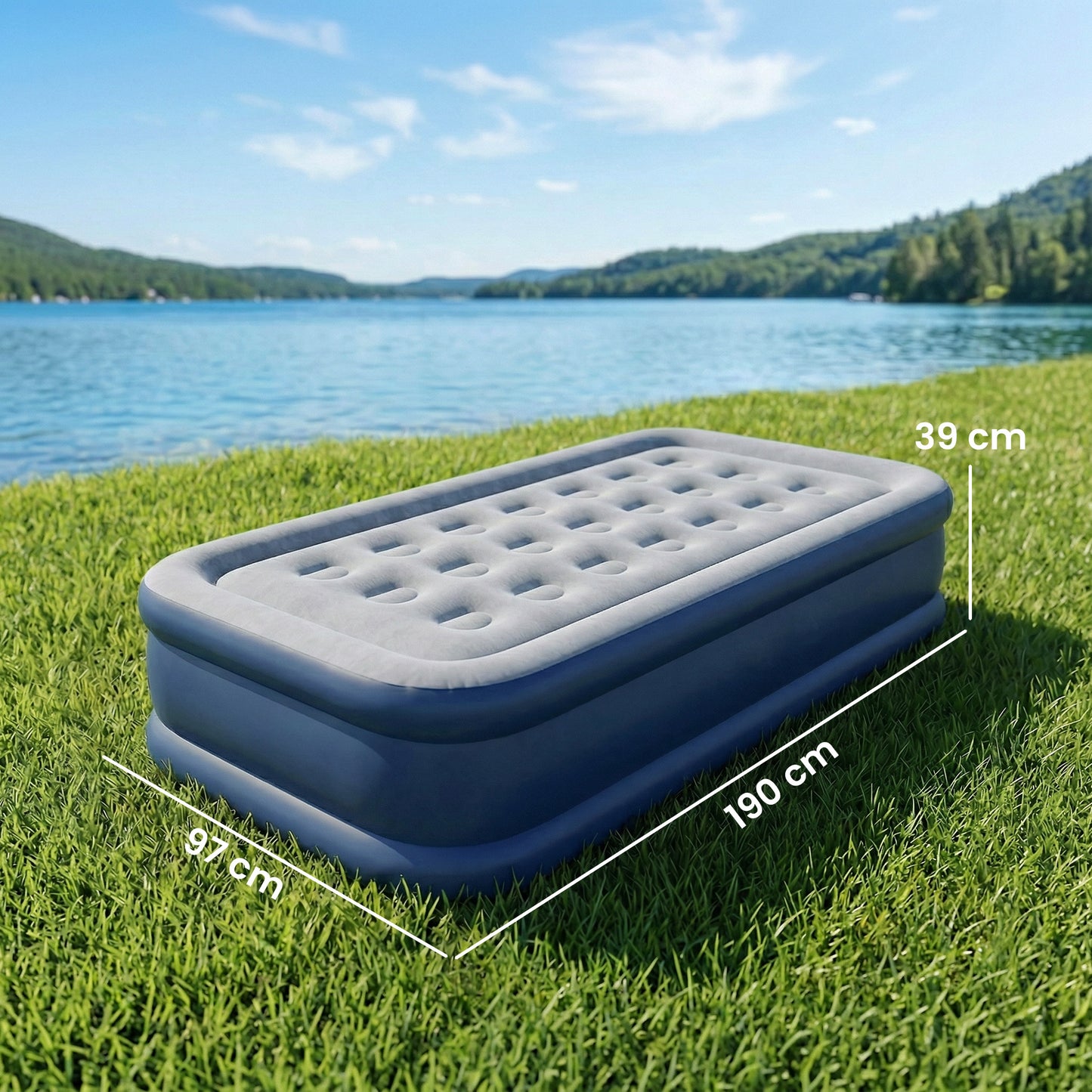 Inflatable Mattress, Single Air Bed with Built-in Pump, Grey
