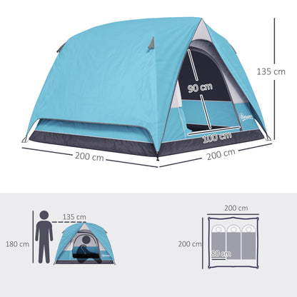 3-4 Person Camping Tent, Waterproof Tent, Navy Blue and Light Blue