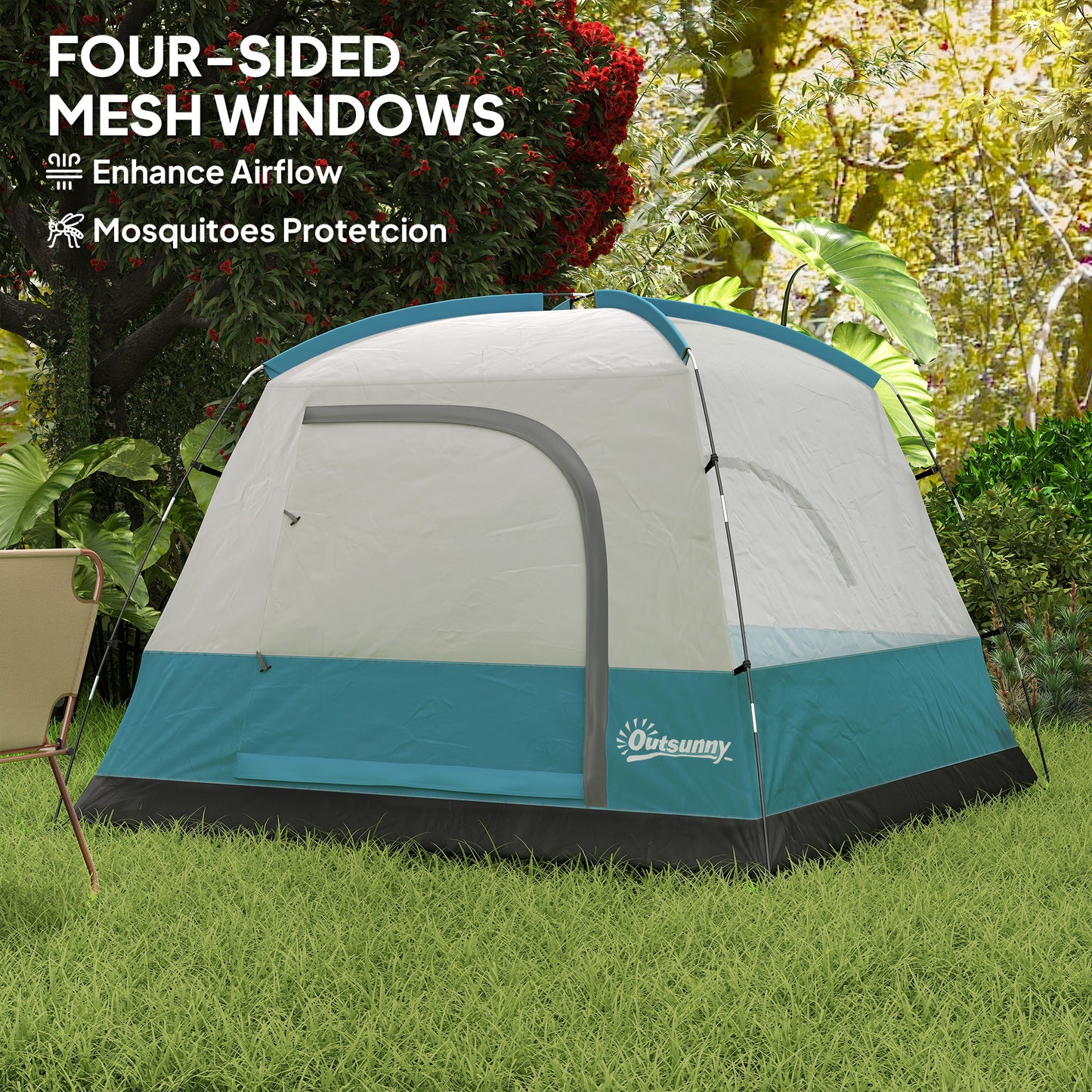 3-4 Person Camping Tent, Waterproof Tent, Navy Blue and Light Blue