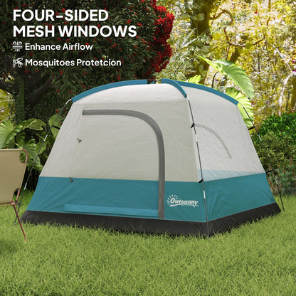3-4 Person Camping Tent, Waterproof Tent, Navy Blue and Light Blue