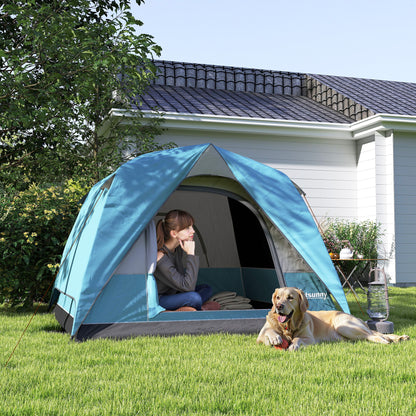 3-4 Person Camping Tent, Waterproof Tent, Navy Blue and Light Blue