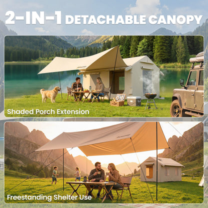 nflatable Tents Waterproof Glamping Tent with Stove Jack for 6-8 Person Khaki
