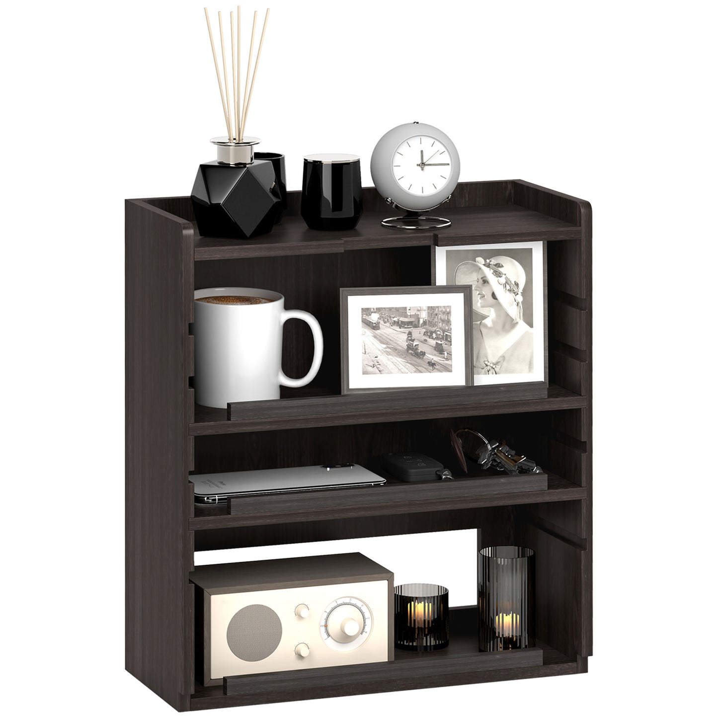 4-Tier Desktop Organiser with Cable Management for Stationery Dark Brown