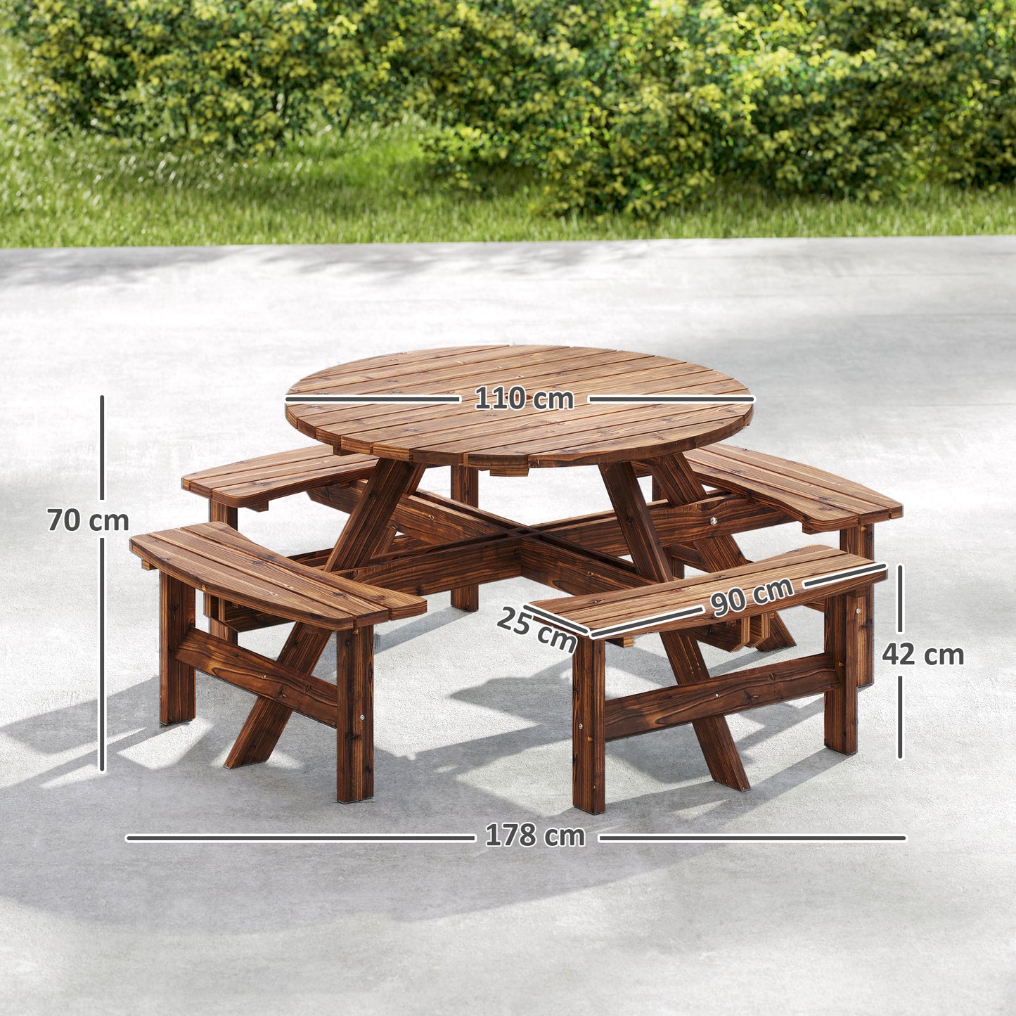Garden Dining Set, 8 Seater Patio Furniture Set with Round Picnic Table, Parasol Hole for Outdoor Garden, Tan