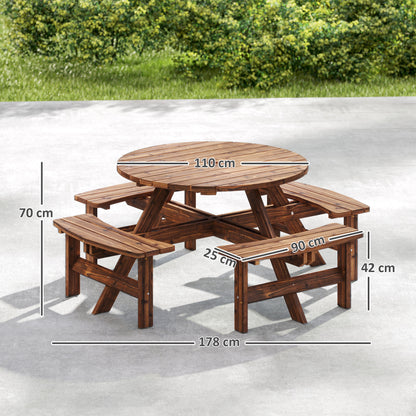 Garden Dining Set, 8 Seater Patio Furniture Set with Round Picnic Table, Parasol Hole for Outdoor Garden, Tan